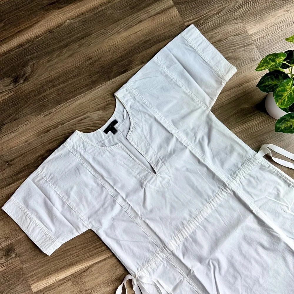 J.Crew White Cotton Tie Waist Shift Dress Short Sleeve XS